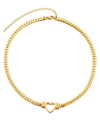 Adornia Tarnish Resistant 18k Gold Plated Flat Curb Chain Heart Necklace