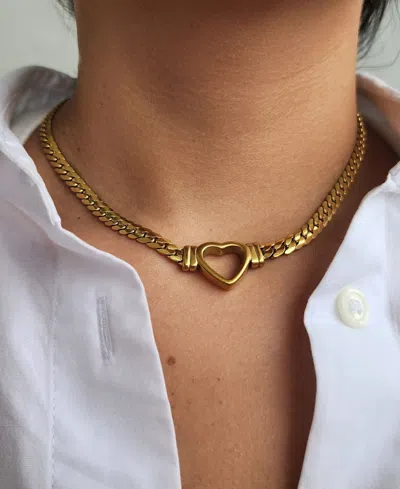 Adornia Tarnish Resistant 18k Gold Plated Flat Curb Chain Heart Necklace