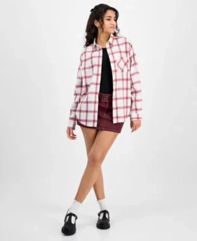 Just Polly Juniors Girlfriend Frayed Hem Plaid Shirt Planet Heart Bodysuit Celebrity Pink Double Button Mini Sk