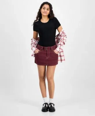 Just Polly Juniors Girlfriend Frayed Hem Plaid Shirt Planet Heart Bodysuit Celebrity Pink Double Button Mini Sk