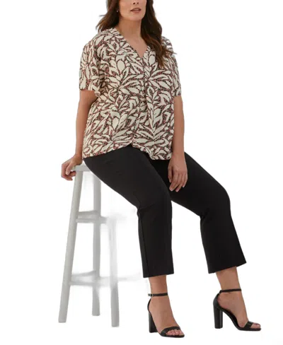 Ella Rafaella Plus Size Layered Dolman Short Sleeve Top In Brown
