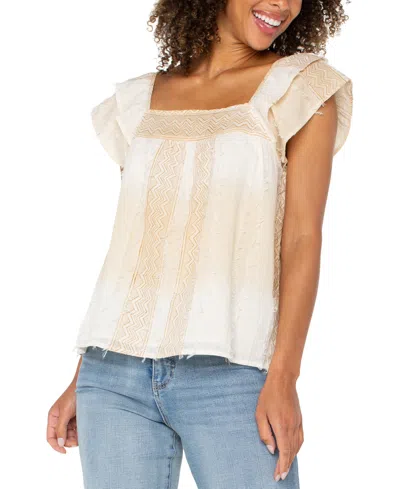 Liverpool Los Angeles Petite Cotton Frayed Square-neck Top In Neutral