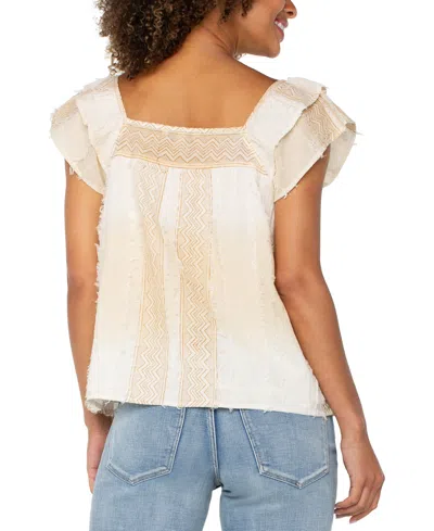 Liverpool Los Angeles Petite Cotton Frayed Square-neck Top In Neutral