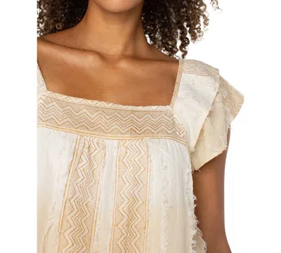 Liverpool Los Angeles Petite Cotton Frayed Square-neck Top In Neutral