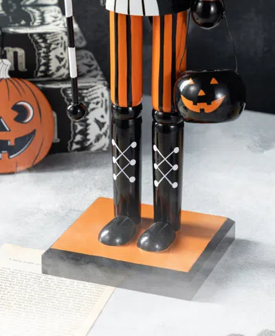 Glitzhome Halloween Wooden Black Cat Nutcracker With Pumpkin Ornament, Set Of 2