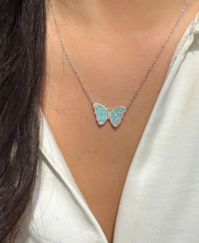 Kamaria Butterfly Necklace With Lab-grown Opal In Sterling Silver