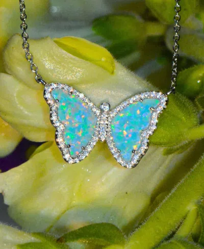 Kamaria Butterfly Necklace With Lab-grown Opal In Sterling Silver