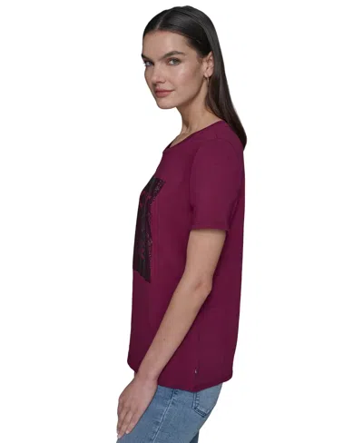Karl Lagerfeld Women's Embellished C'est La Vie Crystal Top In Burgundy