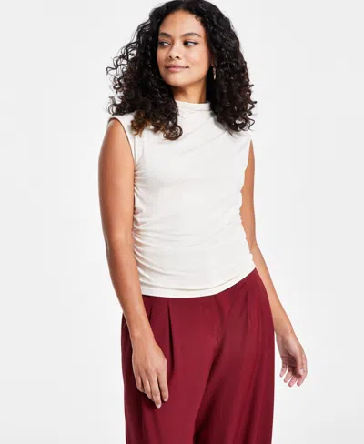 Bar Iii Petite Side-ruched Mock-neck Sleeveless Top, Created For Macy's