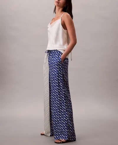 Calvin Klein Women's Printed Viscose Twill Wide Leg Pants