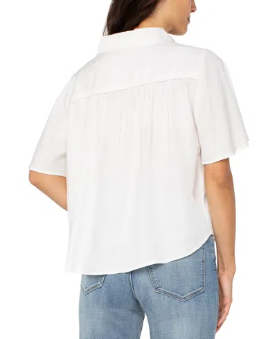 Liverpool Los Angeles Petite Elbow-sleeve Button-front Blouse In White