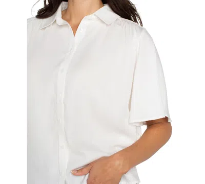 Liverpool Los Angeles Petite Elbow-sleeve Button-front Blouse In White