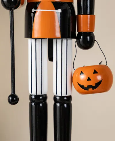 Glitzhome Halloween Wooden Pumpkin Nutcracker With Ghost Ornament, Set Of 2