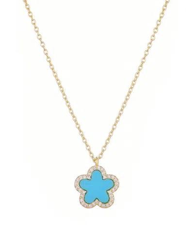 Adornia 14k Gold Plated Turquoise Cz Halo 5-leaf Clover Ne