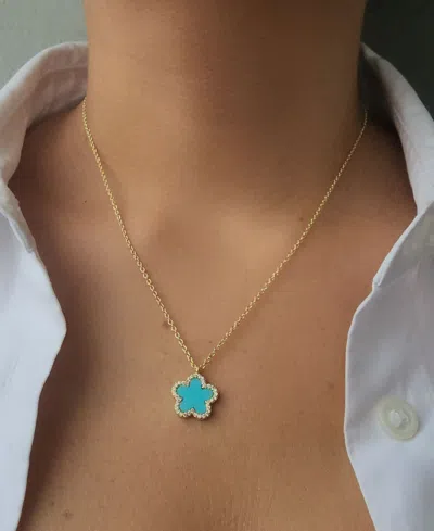 Adornia 14k Gold Plated Turquoise Cz Halo 5-leaf Clover Ne