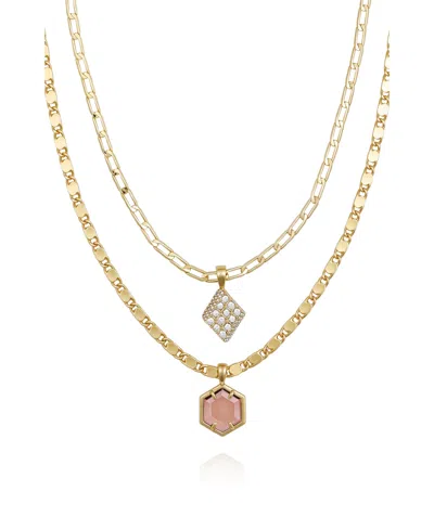 Vince Camuto Layered Necklace Set With Burgandy Stone Crystal Charm