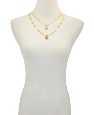 Vince Camuto Layered Necklace Set With Burgandy Stone Crystal Charm