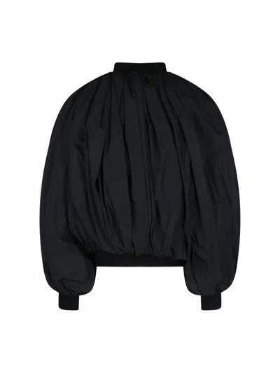 Balenciaga Black Bomber Draped Jacket With Elastic Rear Hem In Tech Fabric Woman In Black