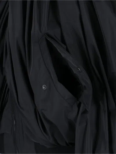 Balenciaga Black Bomber Draped Jacket With Elastic Rear Hem In Tech Fabric Woman In Black