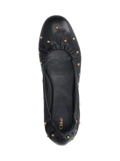 Chloé Elasticated Trim Round Toe Studded Design Ballerina Shoes