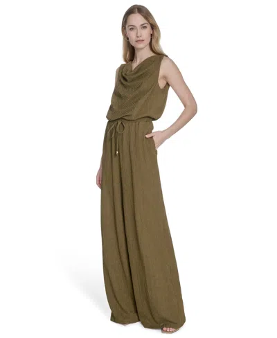 Vince Camuto Women's Textured Knit Cowlneck Jumpsuit In Green