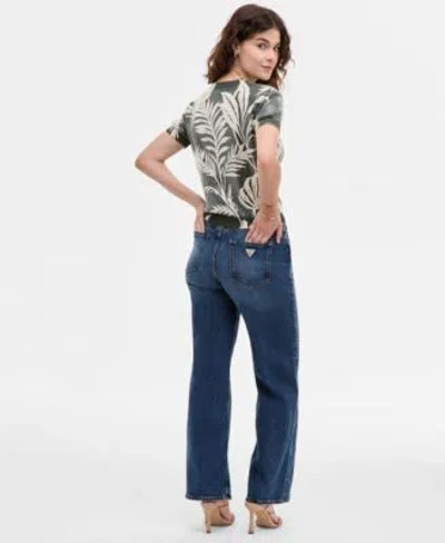 Guess Womens Sequin Printed Short Sleeve Sweater High Rise Wide Leg Jeans