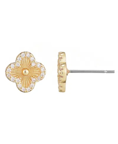 Adornia Button Clover Cubic Zirconia Halo Stud Earrings In Gold