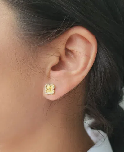 Adornia Button Clover Cubic Zirconia Halo Stud Earrings In Gold
