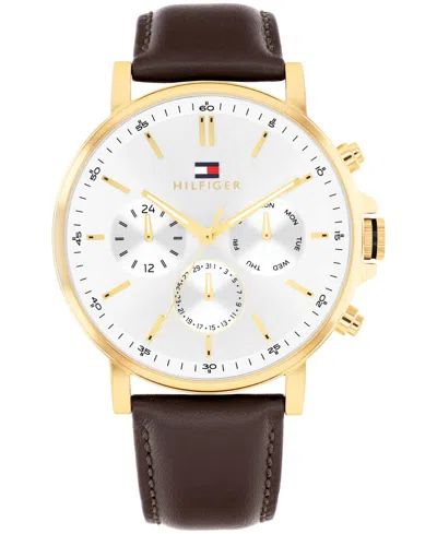 Tommy Hilfiger Men's Multifunction Brown Leather Strap Watch, 43mm
