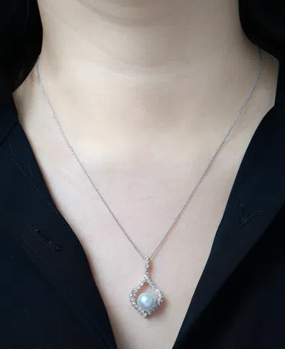 Macy's Cultured Freshwater Pearl (8mm) & Lab Grown White Sapphire (1 Ct. T.w.) 18" Pendant Necklace In Ster