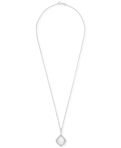 Macy's Cultured Freshwater Pearl (8mm) & Lab Grown White Sapphire (1 Ct. T.w.) 18" Pendant Necklace In Ster