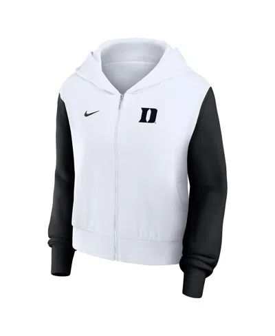 Nike Women's White Duke Blue Devils Cropped Beyond Capability Color Block Script Full-zip Hoodie