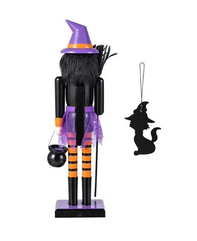 Glitzhome Halloween Wooden Witch Nutcracker With Witch Cat Ornament, Set Of 2