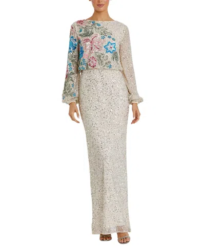 Mac Duggal Embellished Multi Color Floral High Neck Gown