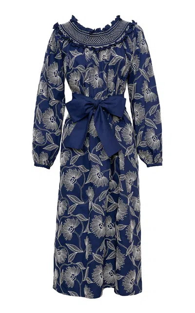 Loretta Caponi Loretta Embroidered Cotton Midi Dress