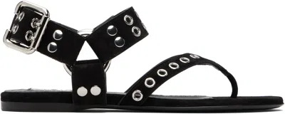 Alaïa Black Suede Calfskin Thong Flat Sandals