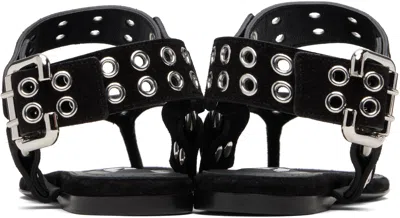 Alaïa Black Suede Calfskin Thong Flat Sandals