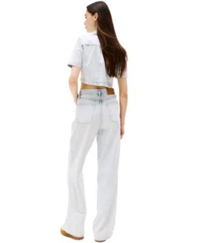 Tommy Jeans Womens Cropped Denim Shirt Wide Leg Jeans In Gray