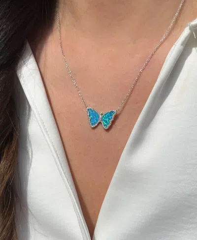 Kamaria Butterfly Necklace With Lab-grown Opal In Sterling Silver