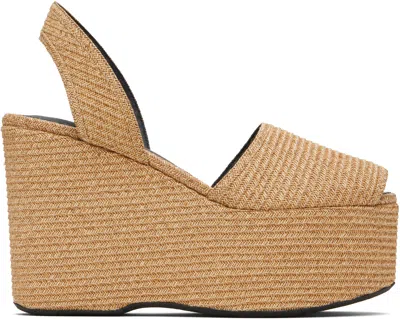 Alaïa Beige Wedge Paper Straw Heeled Sandals