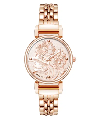 Anne Klein Women's Quartz Floral Rose Gold-tone Metal Alloy Watch, 30mm