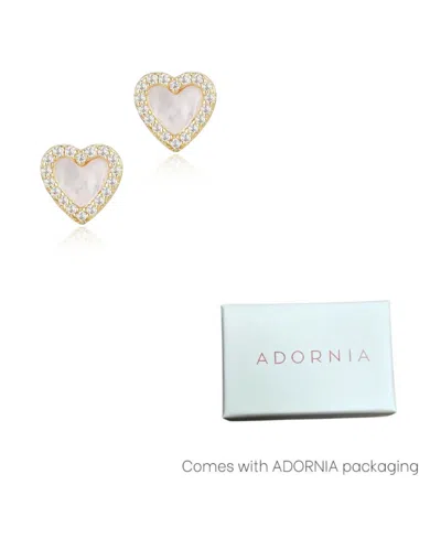 Adornia 14k Gold Plated Mother Of Pearl Mini Halo Cz Heart Studs
