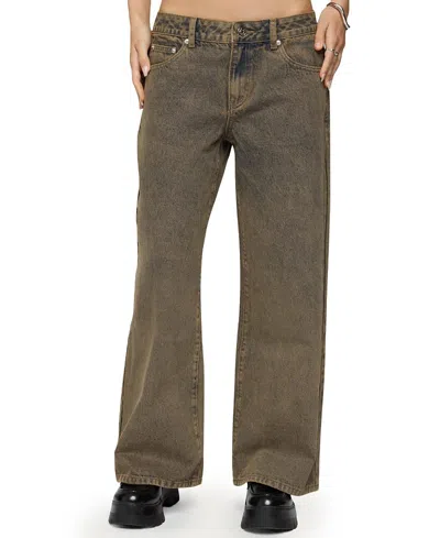 Edikted Petite Zahra Mud Wash Low Rise Colored Wash Jeans In Brown