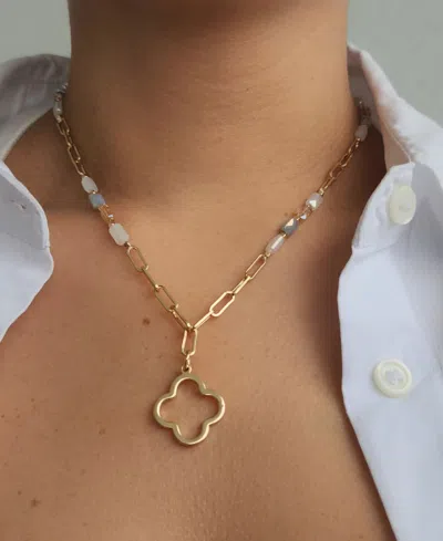 Adornia Mixed Bead And Chain Clover Outline Pendant Necklace