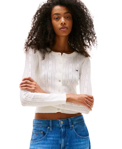Tommy Jeans Crew Neck Cardigan In White