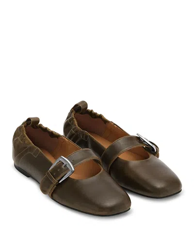 Ganni Dark Olive Green Flats With Buckle Strap