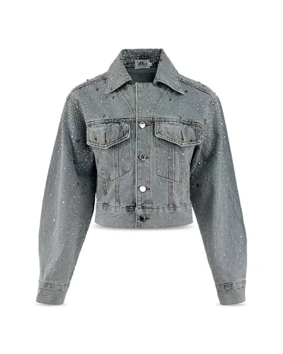 Lola + The Boys Crystal Bow Denim Jacket In Gray