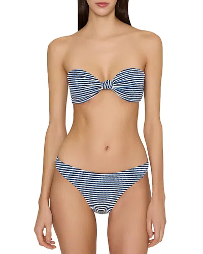 Milly Margot Textured Stripe Bikini Bottom In Blue