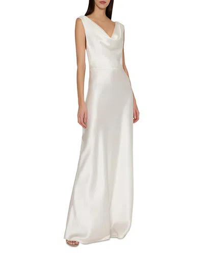 Milly Hammered Satin Cowl Neck Gown Maxi Dress In White