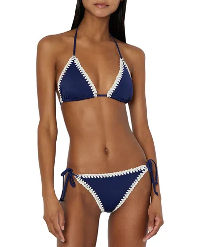 Milly Crocheted Trim Bikini Top In Blue